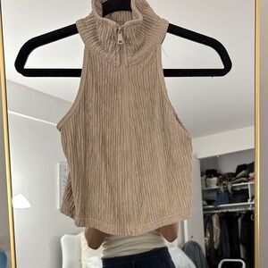 Women's Tan Sleeveless Top with zipper